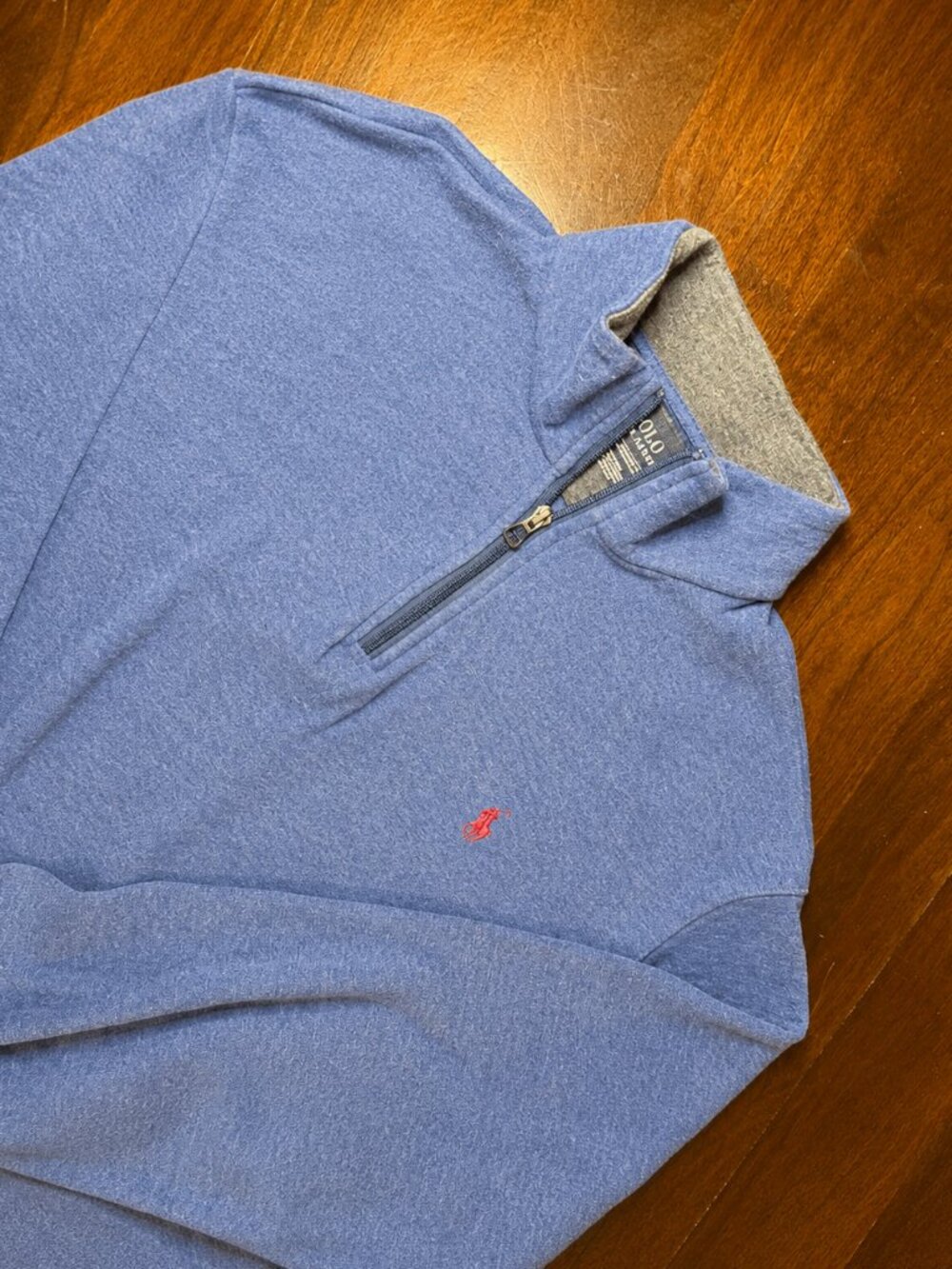 Polo Ralph Lauren Quarter Zip Pullover Men's Large Blue Heather Red Pony EUC